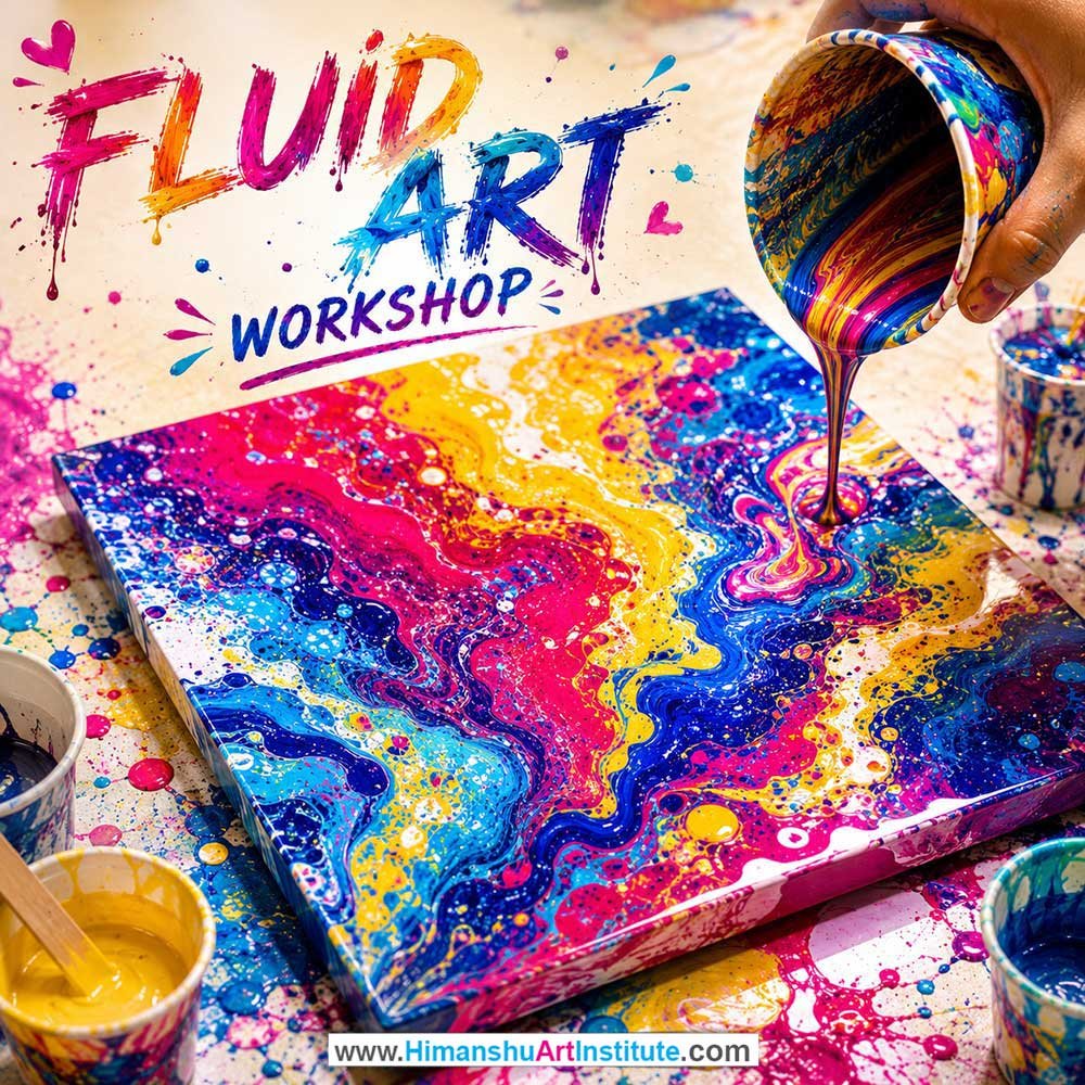 Fluid Art Workshop Fluid Art Workshop for Young and Adults in Delhi, Online Fluid Art Workshp for Young and Adults, Best Art & Craft Workshop for Adults near Me