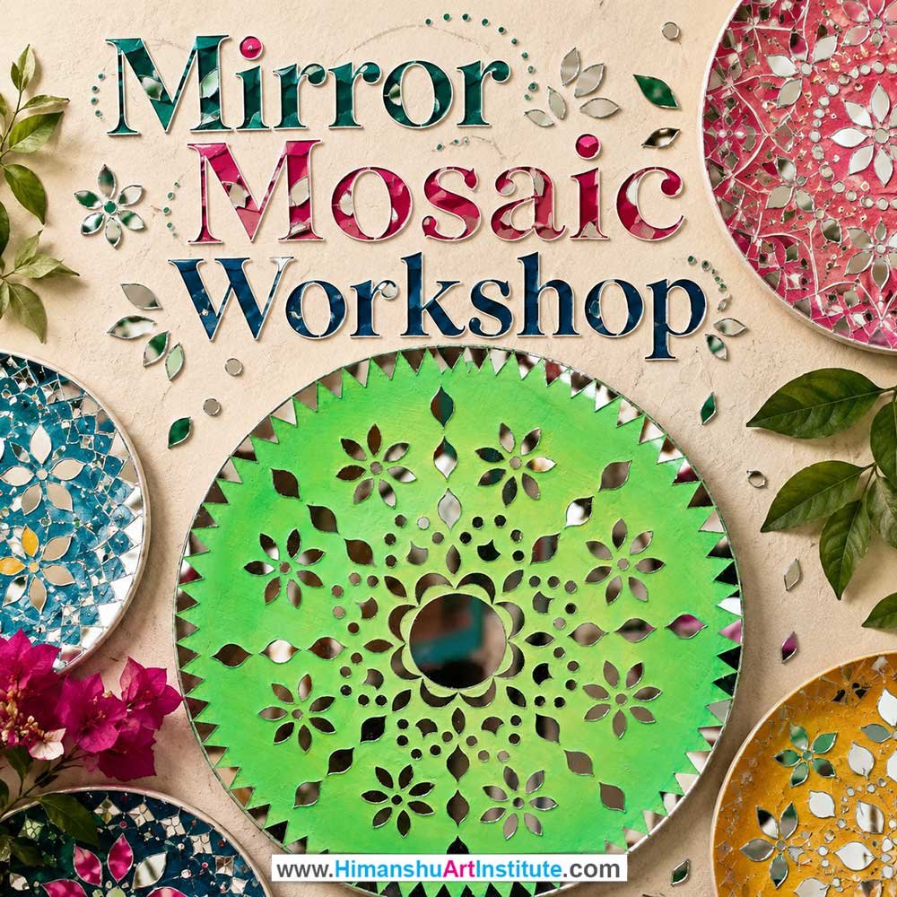Mirror Mosaic Workshop Mirror Mosaic Workshop for Young and Adults in Delhi, Online Mirror Mosaic Workshp for Young and Adults, Best Art & Craft Workshop for Adults near Me