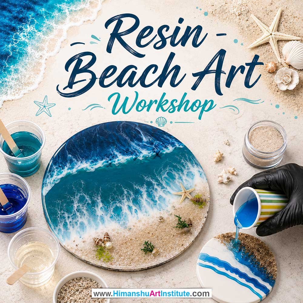 Resin Beach Art Workshop Resin Beach Art Workshop for Young and Adults in Delhi, Online Resin Beach Art Workshp for Young and Adults, Best Art & Craft Workshop for Adults near Me