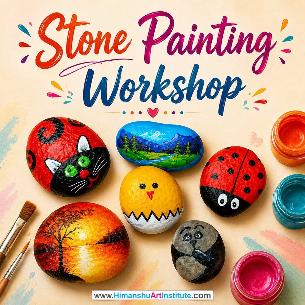 Stone Painting Workshop Stone Painting Workshop for Young and Adults in Delhi, Online Stone Painting Workshp for Young and Adults, Best Art & Craft Workshop for Adults near Me