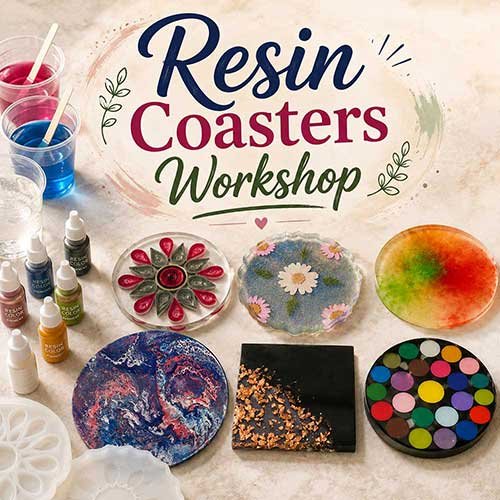 Online Resin Coasters Workshop, Resin Coasters Workshop for Adults, Resin Coasters Workshop Near Me, Art & Craft Workshops for Adults, Best Resin Coasters Workshop in Delhi, India, Himanshu Art Institute