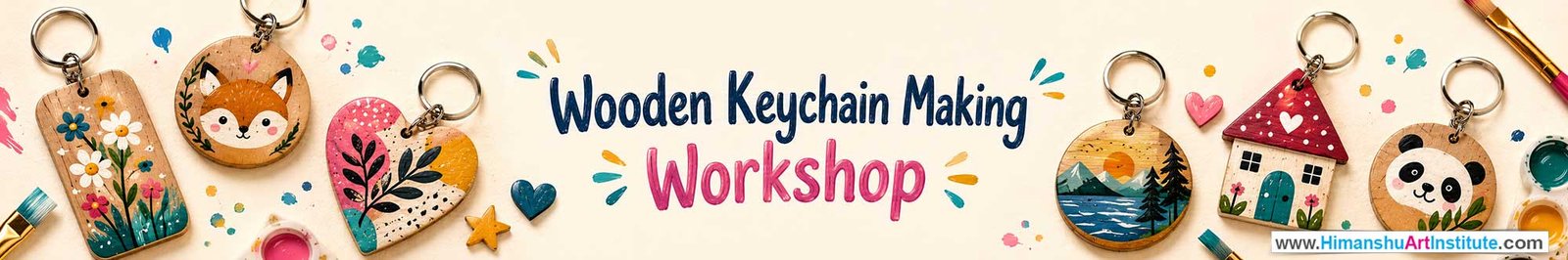Wooden Keychain Making Workshop for Young and Adults in Delhi, Online Wooden Keychain Making Workshop, Wooden Keychain Making Workshop Near Me, Art & Craft Workshop for Adults, Himanshu Art Institute