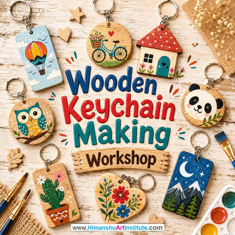 Wooden Keychain Making Workshop Wooden Keychain Making Workshop for Young and Adults in Delhi, Online Wooden Keychain Making Workshp for Young and Adults, Best Art & Craft Workshop for Adults near Me