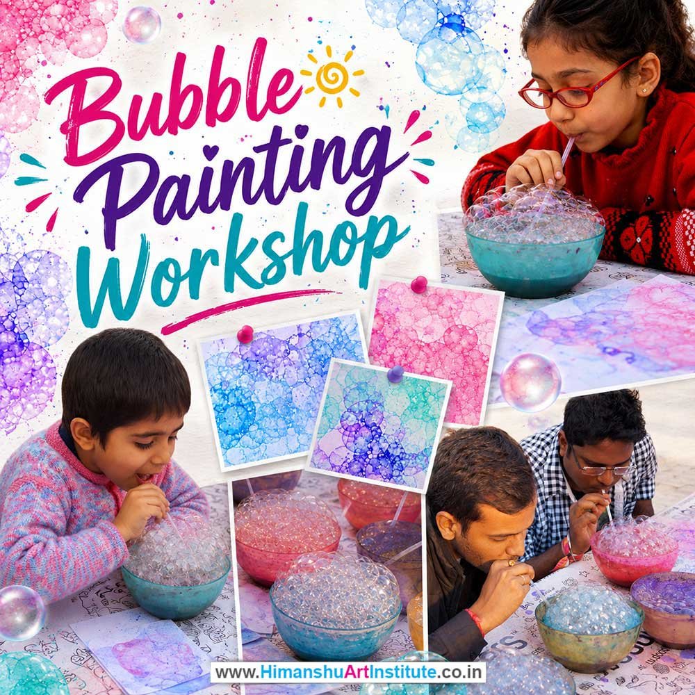Bubble Painting Workshop for Kids in Corporate Events,Bubble Painting Activity for Kids in Corporate Events, Art & Craft Activity for Kids in Corporate Events, Corporate Family Day Kids Activity, Children Stall Activity, Bubble Painting Fun Activity for Kids in Corporate Events, Himanshu Art Institute