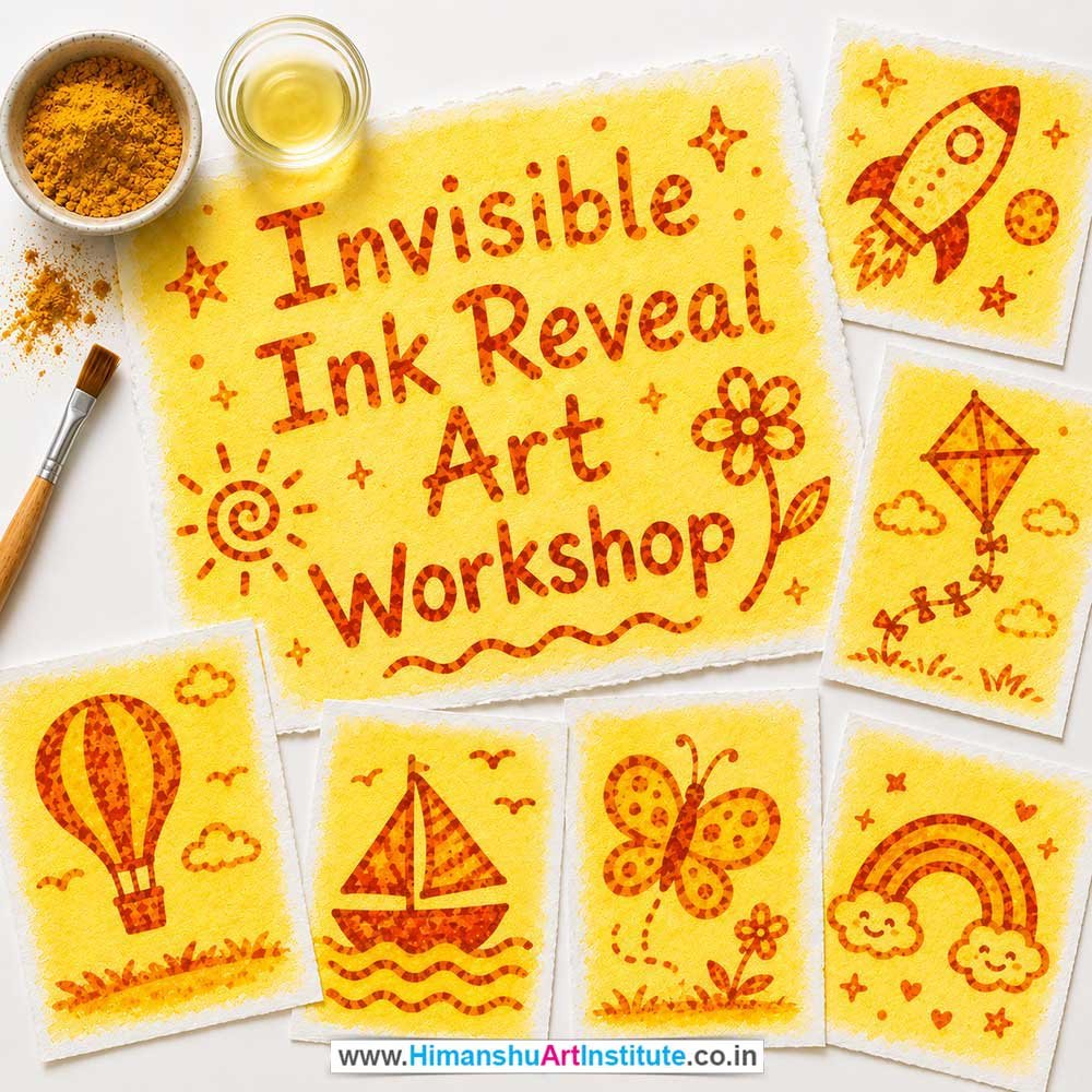 Invisible Ink Reveal Art Workshop for Kids in Corporate Events,Invisible Ink Reveal Art Activity for Kids in Corporate Events, Art & Craft Activity for Kids in Corporate Events, Corporate Family Day Kids Activity, Children Stall Activity, Invisible Ink Reveal Art Fun Activity for Kids in Corporate Events, Himanshu Art Institute