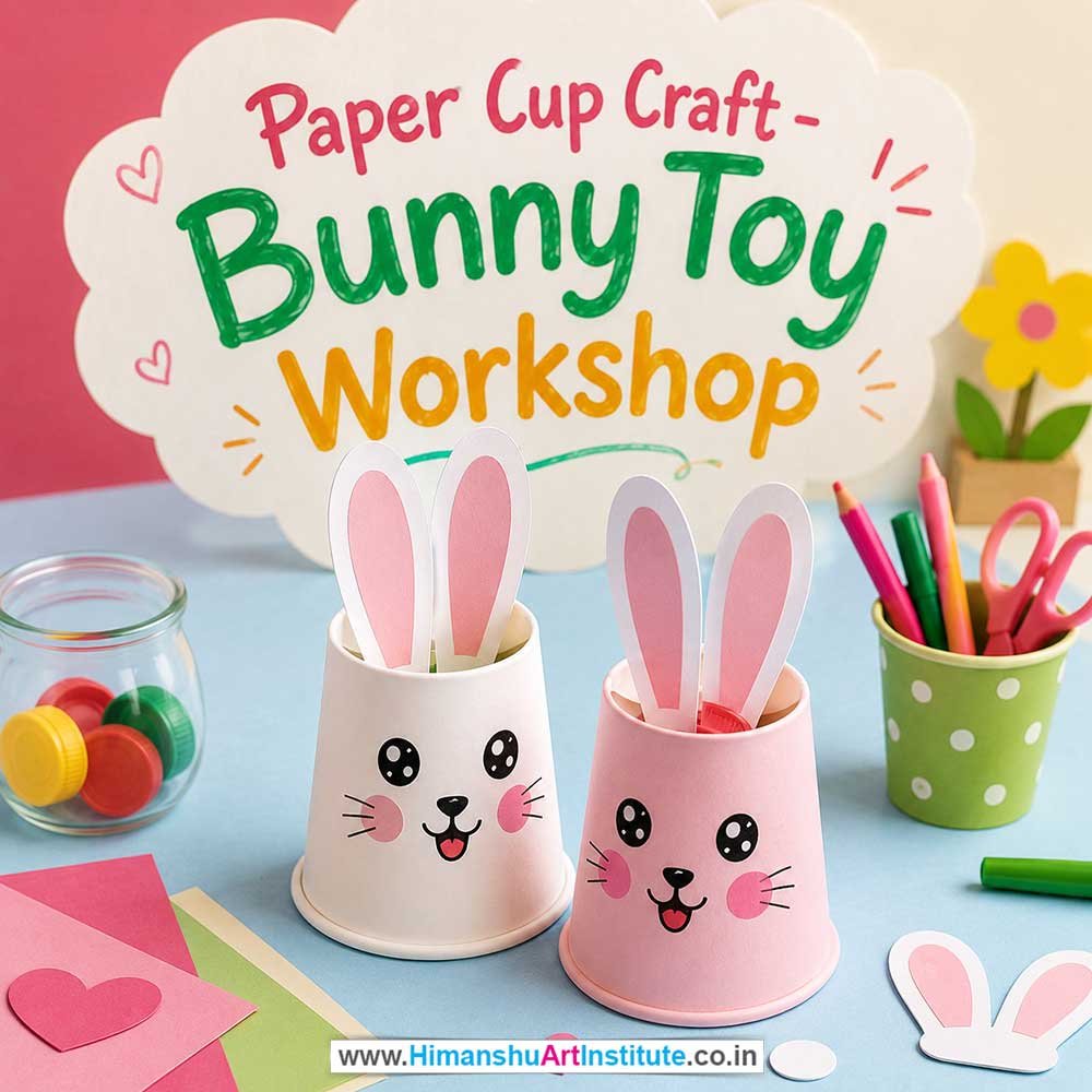 Paper Cup Craft Bunny Toy Workshop for Kids in Corporate Events,Paper Cup Craft Bunny Toy Activity for Kids in Corporate Events, Art & Craft Activity for Kids in Corporate Events, Corporate Family Day Kids Activity, Children Stall Activity, Paper Cup Craft Bunny Toy Fun Activity for Kids in Corporate Events, Himanshu Art Institute