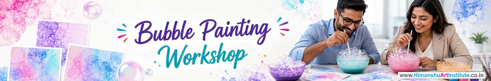Bubble Painting Workshop for Corporate Companies, Bubble Painting Workshop for Corporate Employees, Bubble Painting Workshop for Corporate Clients, Bubble Painting Workshop for Office Events, Art & Craft Activity for Corporate Companies, Himanshu Art Institute