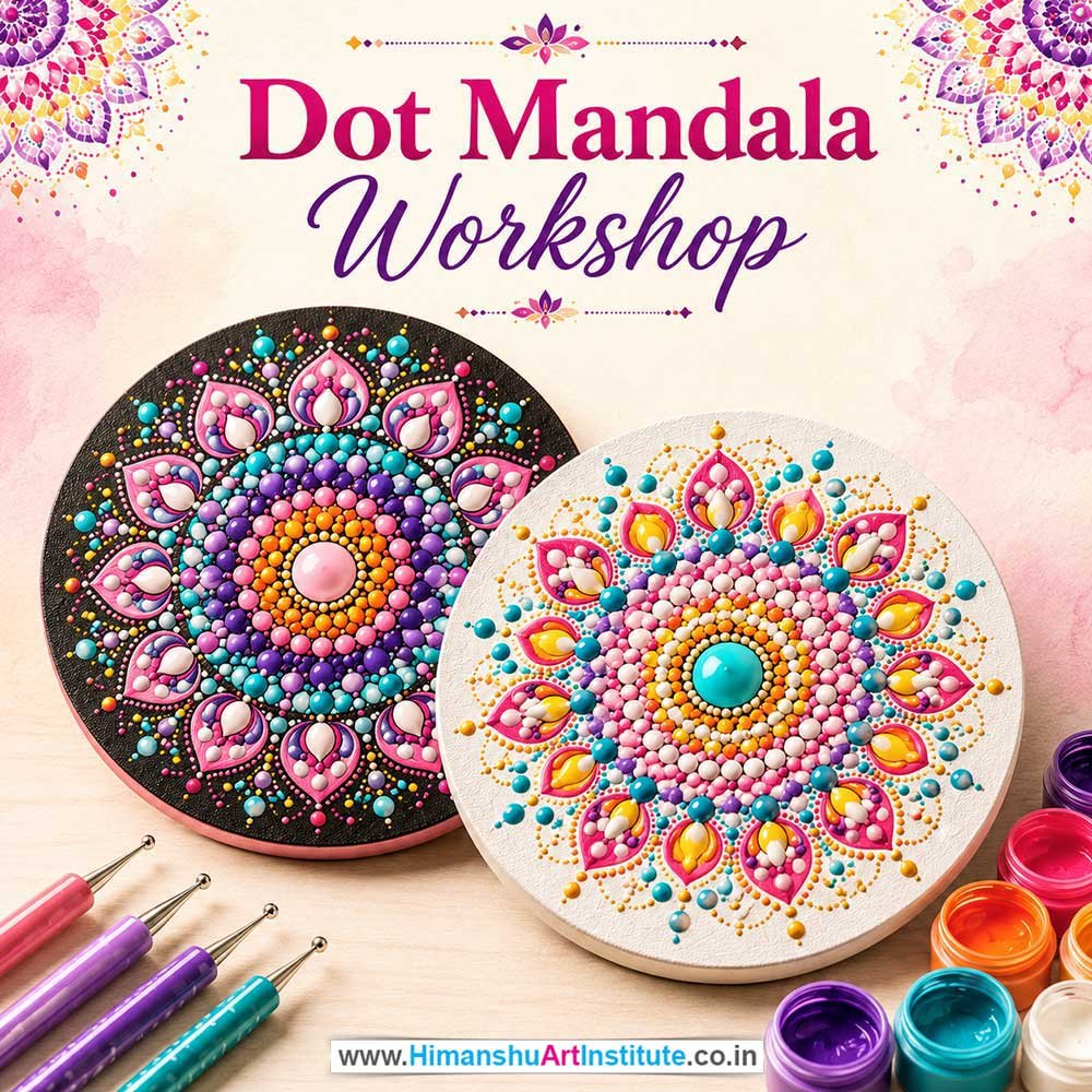 Dot Mandala Workshop for Corporate Companies, Dot Mandala Workshop for Corporate Employees, Dot Mandala Workshop for Corporate Clients, Dot Mandala Workshop for Office Events, Art & Craft Activity for Corporate Companies, Himanshu Art Institute