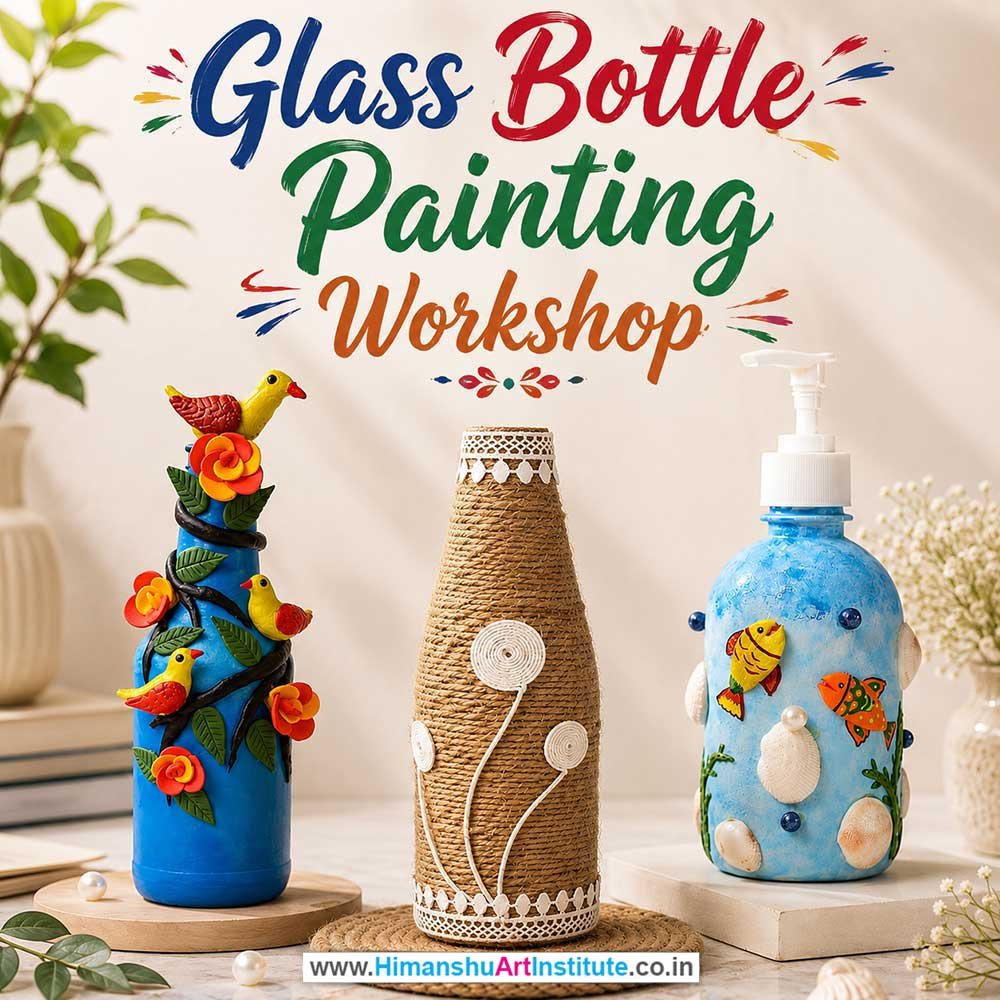 Glass Bottle Painting Workshop for Corporate Companies, Glass Bottle Painting Workshop for Corporate Employees, Glass Bottle Painting Workshop for Corporate Clients, Glass Bottle Painting Workshop for Office Events, Art & Craft Activity for Corporate Companies, Himanshu Art Institute