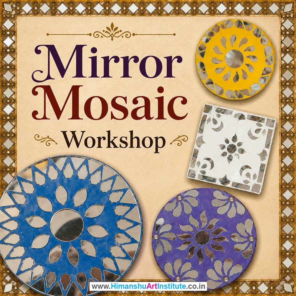 Mirror Mosaic Workshop for Corporate Companies Mirror Mosaic Workshop for Corporate Companies, Mirror Mosaic Workshop for Corporate Employees, Mirror Mosaic Workshop for Corporate Clients, Mirror Mosaic Workshop for Office Events, Art & Craft Activity for Corporate Companies, Himanshu Art Institute