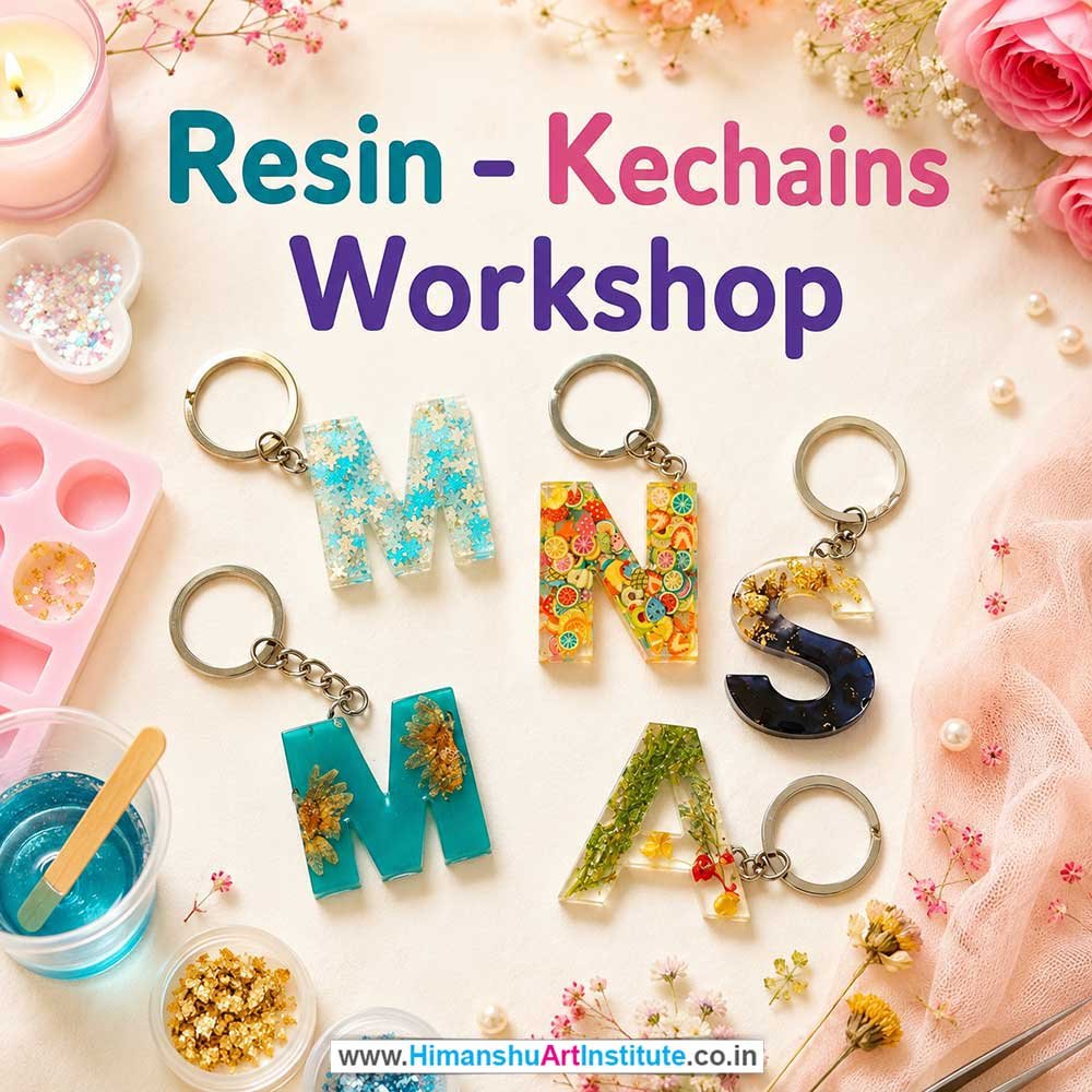 Resin Keychains Workshop for Corporate Companies, Resin Keychains Workshop for Corporate Employees, Resin Keychains Workshop for Corporate Clients, Resin Keychains Workshop for Office Events, Art & Craft Activity for Corporate Companies, Himanshu Art Institute