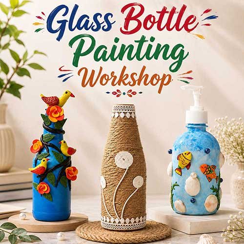 Corporate Glass Bottle Painting Workshop, Glass Bottle Painting Workshop for Corporate, Art & Craft Workshops for Corporate, DIY Workshop for Corporate, Glass Bottle Painting Activity for Corporate, DIY Activities for Corporate, Best Glass Bottle Painting Workshop for Corporate in Delhi, Gurugram, Gurgaon, Noida, India, Himanshu Art Institute
