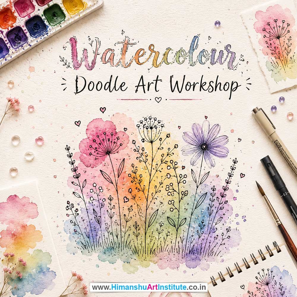 Watercolour Doodle Art Workshop for Corporate Companies, Watercolour Doodle Art Workshop for Corporate Employees, Watercolour Doodle Art Workshop for Corporate Clients, Watercolour Doodle Art Workshop for Office Events, Art & Craft Activity for Corporate Companies, Himanshu Art Institute