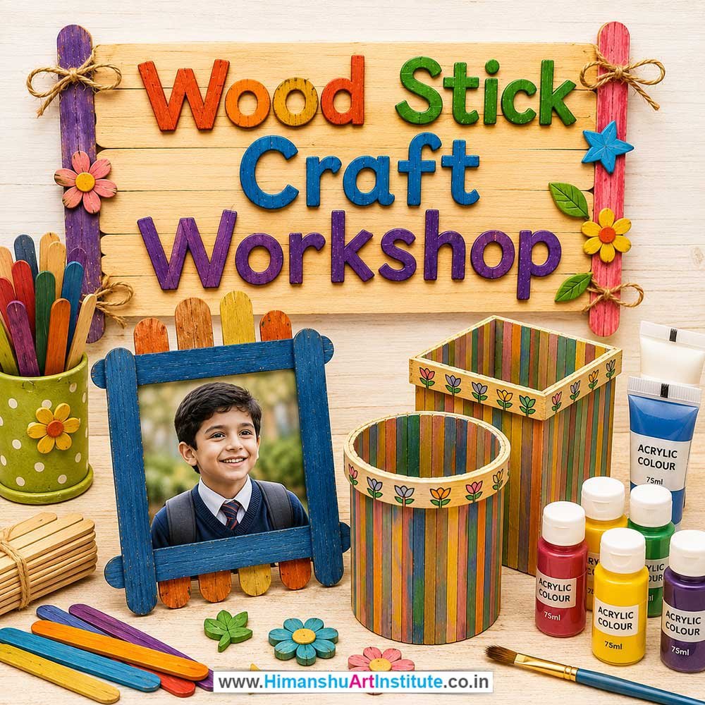 Wood Stick Craft Workshop for Corporate Companies, Wood Stick Craft Workshop for Corporate Employees, Wood Stick Craft Workshop for Corporate Clients, Wood Stick Craft Workshop for Office Events, Art & Craft Activity for Corporate Companies, Himanshu Art Institute