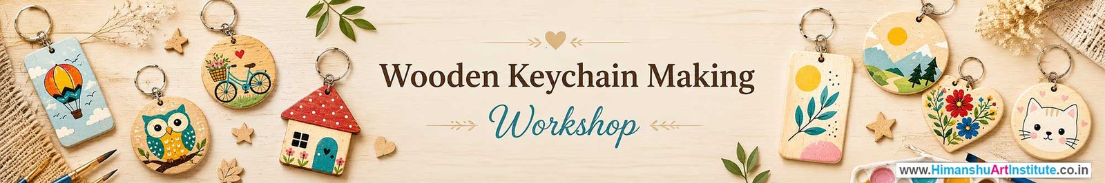Wooden Keychain Making Workshop for Corporate Companies, Wooden Keychain Making Workshop for Corporate Employees, Wooden Keychain Making Workshop for Corporate Clients, Wooden Keychain Making Workshop for Office Events, Art & Craft Activity for Corporate Companies, Himanshu Art Institute