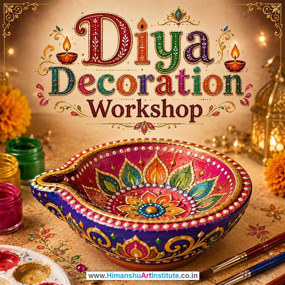 Diya Decoration Workshop for Foreigners, Diya Decoration Workshop for Foreigners in Delhi, Online Diya Decoration Workshop for Foreigners, Indian Folk Art Classes for Foreigners, Indian Art Workshop for Foreigners, Himanshu Art Institute
