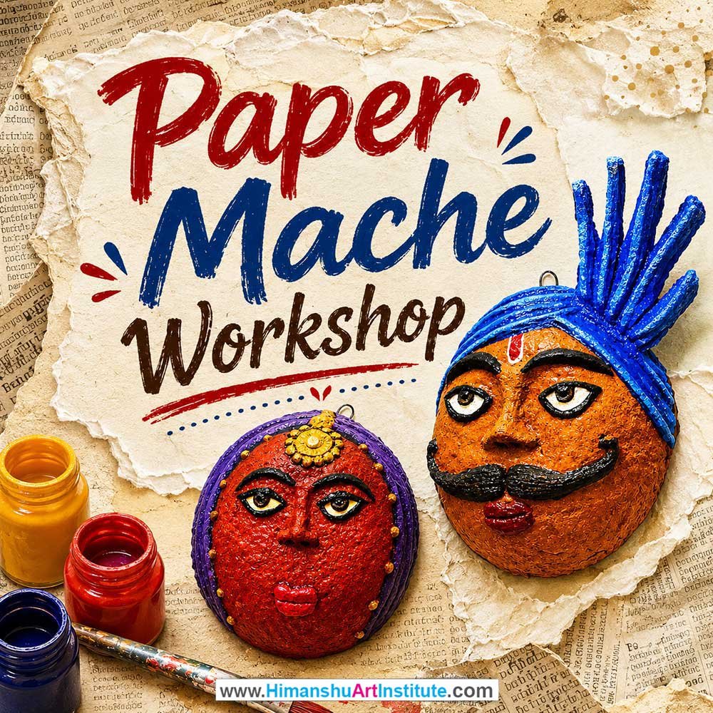 Paper Mache Workshop for Foreigners, Paper Mache Workshop for Foreigners in Delhi, Online Paper Mache Workshop for Foreigners, Indian Folk Art Classes for Foreigners, Indian Art Workshop for Foreigners, Himanshu Art Institute