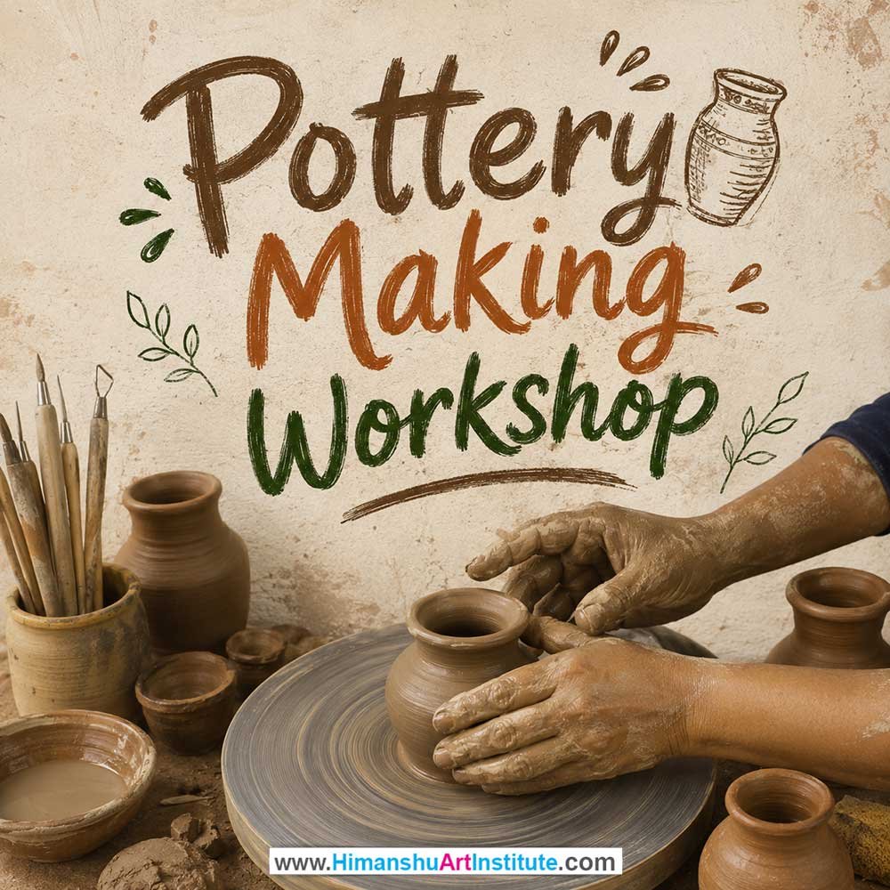 Pottery Making Workshop for Foreigners Pottery Making Workshop for Foreigners, Pottery Making Workshop for Foreigners in Delhi, Online Pottery Making Workshop for Foreigners, Indian Folk Art Classes for Foreigners, Indian Art Workshop for Foreigners, Himanshu Art Institute