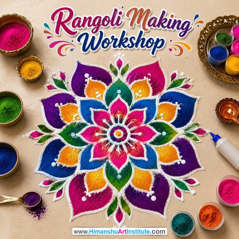 Rangoli Making Workshop for Foreigners Rangoli Making Workshop for Foreigners, Rangoli Making Workshop for Foreigners in Delhi, Online Rangoli Making Workshop for Foreigners, Indian Folk Art Classes for Foreigners, Indian Art Workshop for Foreigners, Himanshu Art Institute