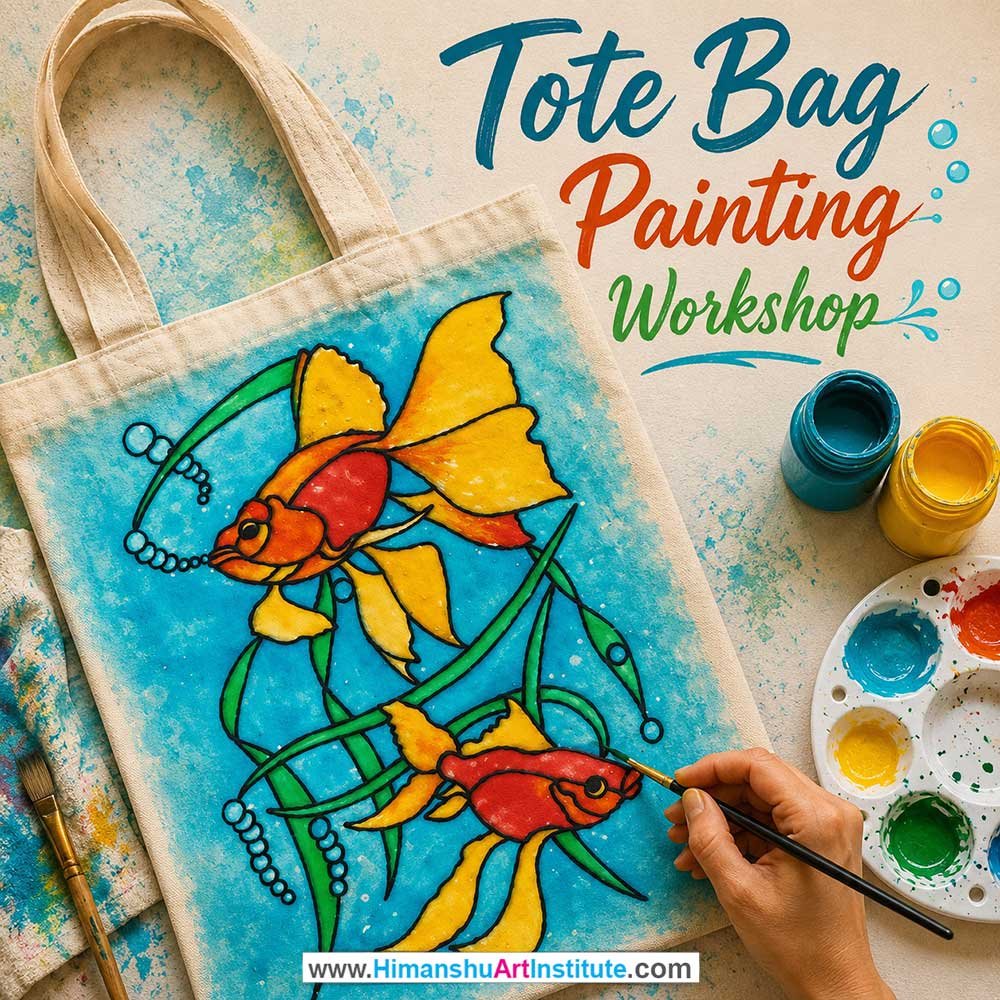 Tote Bag Painting Workshop for Foreigners Tote Bag Painting Workshop for Foreigners, Tote Bag Painting Workshop for Foreigners in Delhi, Online Tote Bag Painting Workshop for Foreigners, Indian Folk Art Classes for Foreigners, Indian Art Workshop for Foreigners, Himanshu Art Institute