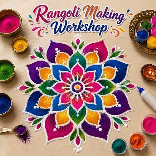 Rangoli Making Workshop for Foreigner, Online Rangoli Making Workshop for Foreigner, Rangoli Making Workshop, Art & Craft Workshops for Foreigner, Best Rangoli Making Workshop for Foreigner in Delhi, India, Himanshu Art Institute