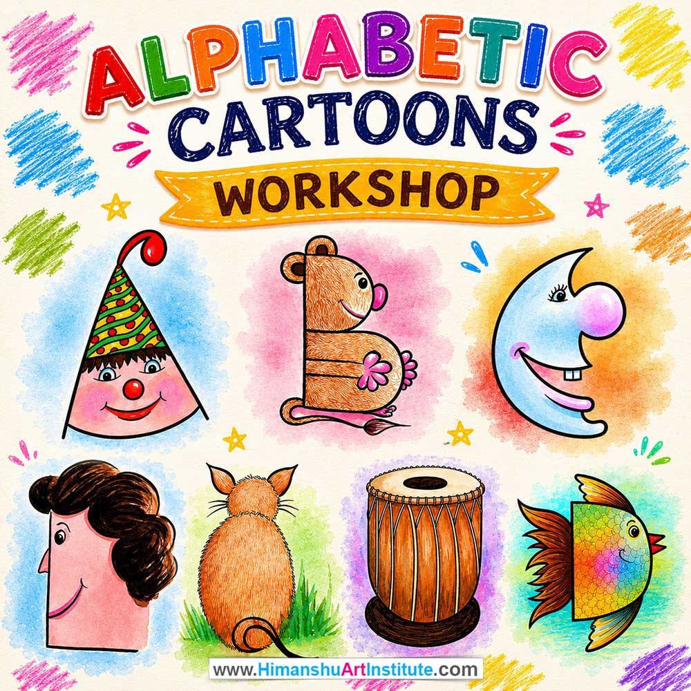 Alphabetic Cartoons Workshop for Kids and Children Alphabetic Cartoons Workshop for Kids and Children in Delhi, Online Alphabetic Cartoons Workshp for Kds, Best Art & Craft Workshop for Children near Me