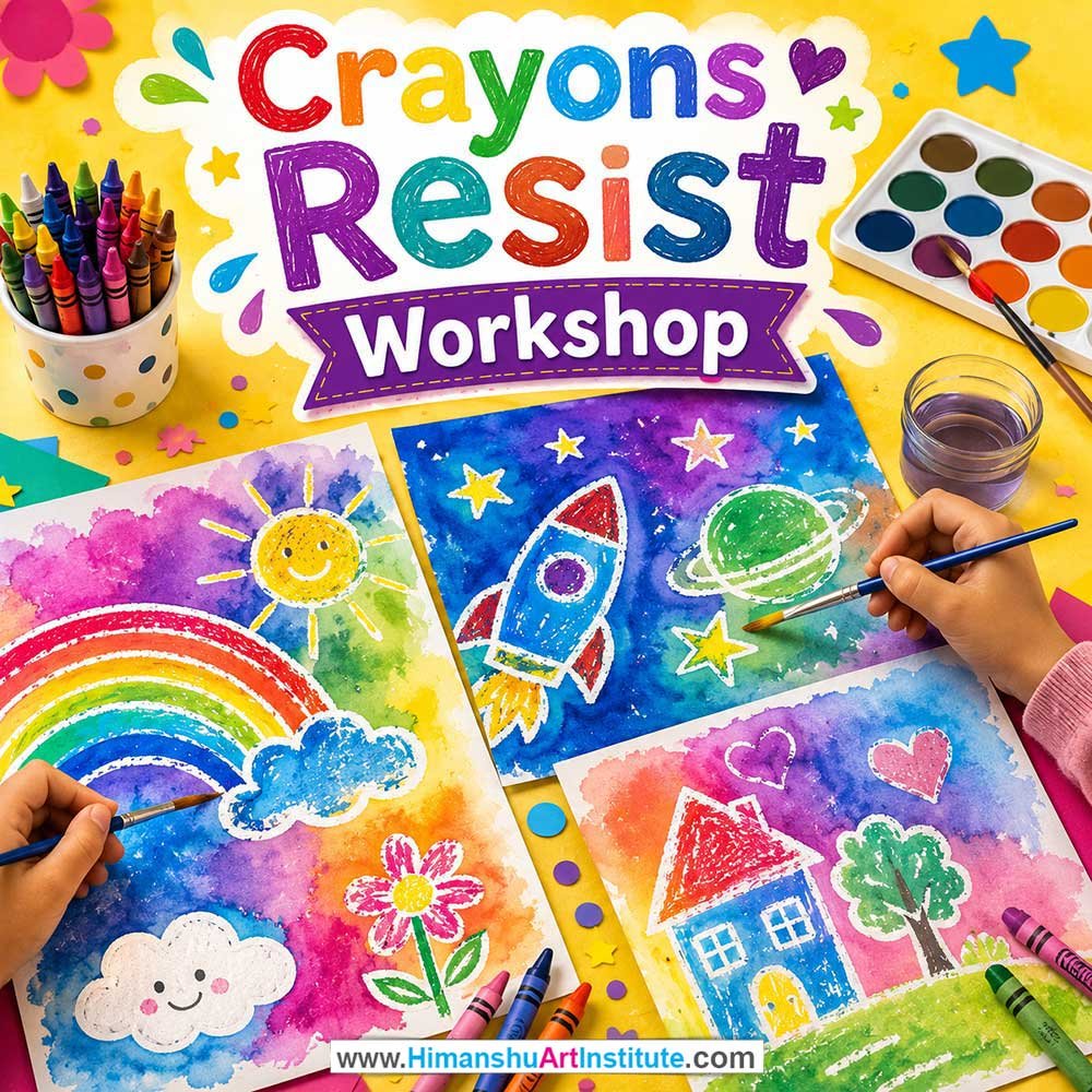 Crayons Resist Workshop for Kids and Children Crayons Resist Workshop for Kids and Children in Delhi, Online Crayons Resist Workshp for Kds, Best Art & Craft Workshop for Children near Me