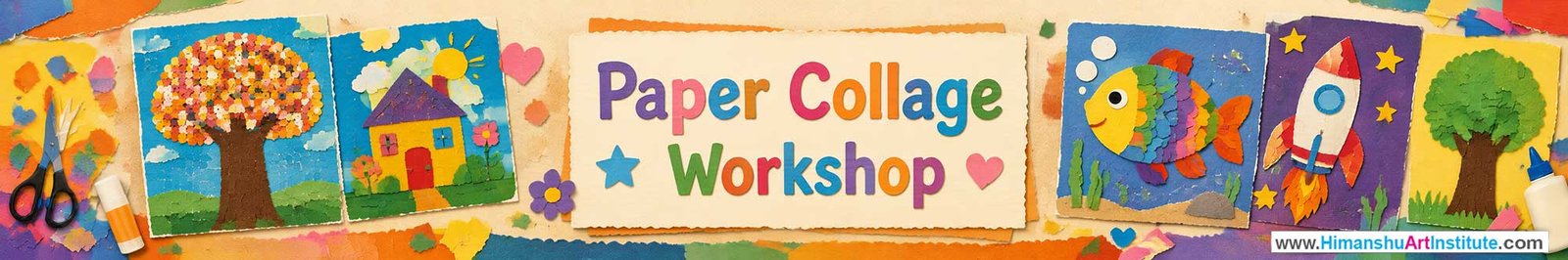 Paper Collage Workshop for Kids and Children in Delhi, Paper Collage Workshop for Kids Near Me, Art & Craft Workshop for Children, Art & Craft Workshop for Kids, Himanshu Art Institute