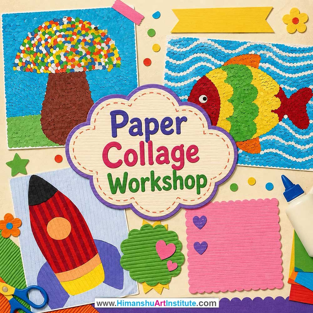 Paper Collage Workshop for Kids and Children Paper Collage Workshop for Kids and Children in Delhi, Online Paper Collage Workshp for Kds, Best Art & Craft Workshop for Children near Me