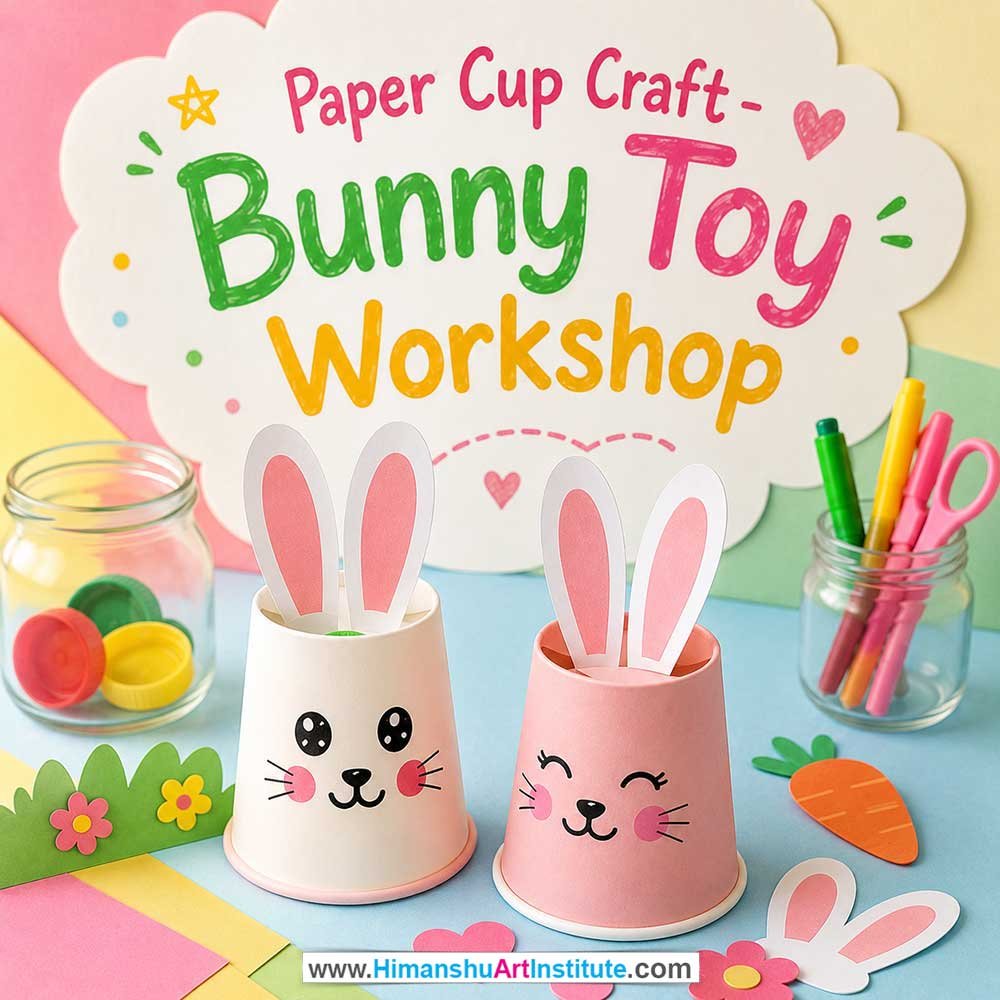 Paper Cup Bunny Toy Workshop for Kids and Children in Delhi, Online Paper Cup Bunny Toy Workshp for Kds, Best Art & Craft Workshop for Children near Me