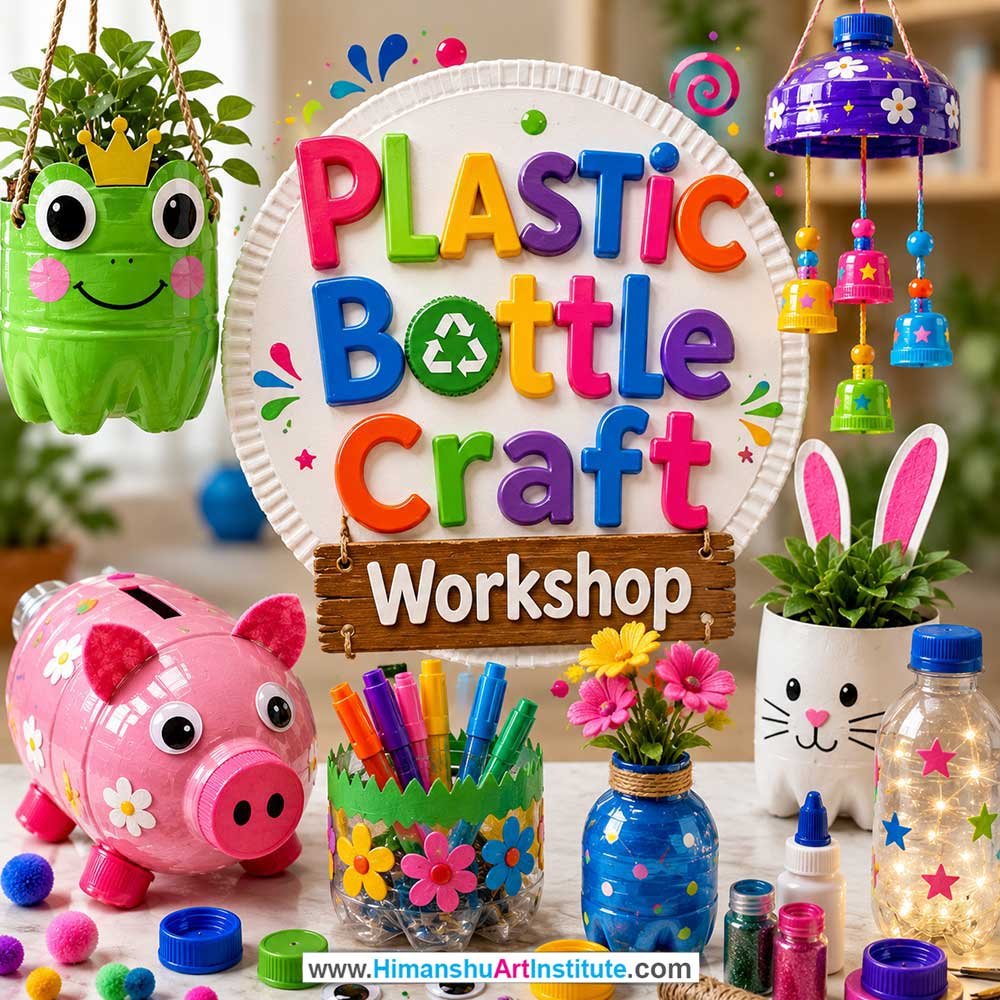 Plastic Bottle Craft Workshop for Kids and Children Plastic Bottle Craft Workshop for Kids and Children in Delhi, Online Plastic Bottle Craft Workshp for Kds, Best Art & Craft Workshop for Children near Me
