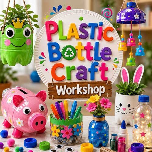 Online Plastic Bottle Craft Workshop, Plastic Bottle Craft Workshop for Kids, Plastic Bottle Craft Workshop Near Me for Children, Art & Craft Workshops for Kids, Art & Craft Activities for Children, Best Plastic Bottle Craft Workshop for Kids in Delhi, India, Himanshu Art Institute