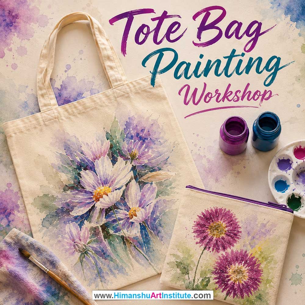 Tote Bag Painting Workshop Women in Delhi, Tote Bag Painting Workshop for Ladies in Delhi, Tote Bag Painting Workshop for Girls in Delhi, Online Tote Bag Painting Workshp for Women, Best Art & Craft Workshop for Ladies near Me