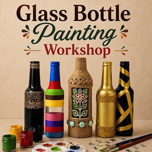 Online Glass Bottle Painting Workshop, Glass Bottle Painting Workshop for Women, Glass Bottle Painting Workshop for Ladies, Art & Craft Workshops for Women, Best Glass Bottle Painting Workshop for Ladies in Delhi, India, Himanshu Art Institute