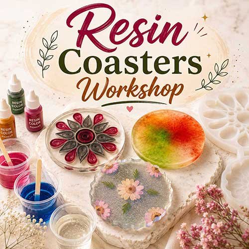Online Resin Coasters Workshop, Resin Coasters Workshop for Women, Resin Coasters Workshop for Ladies, Art & Craft Workshops for Women, Best Resin Coasters Workshop for Ladies in Delhi, India, Himanshu Art Institute